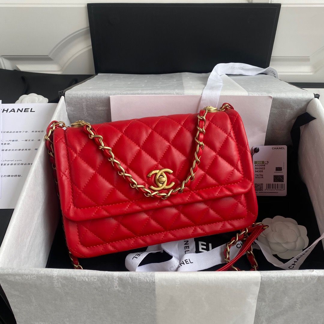 Chanel Flap Bag Sheepskin & Gold-Tone Metal AP1737 Red