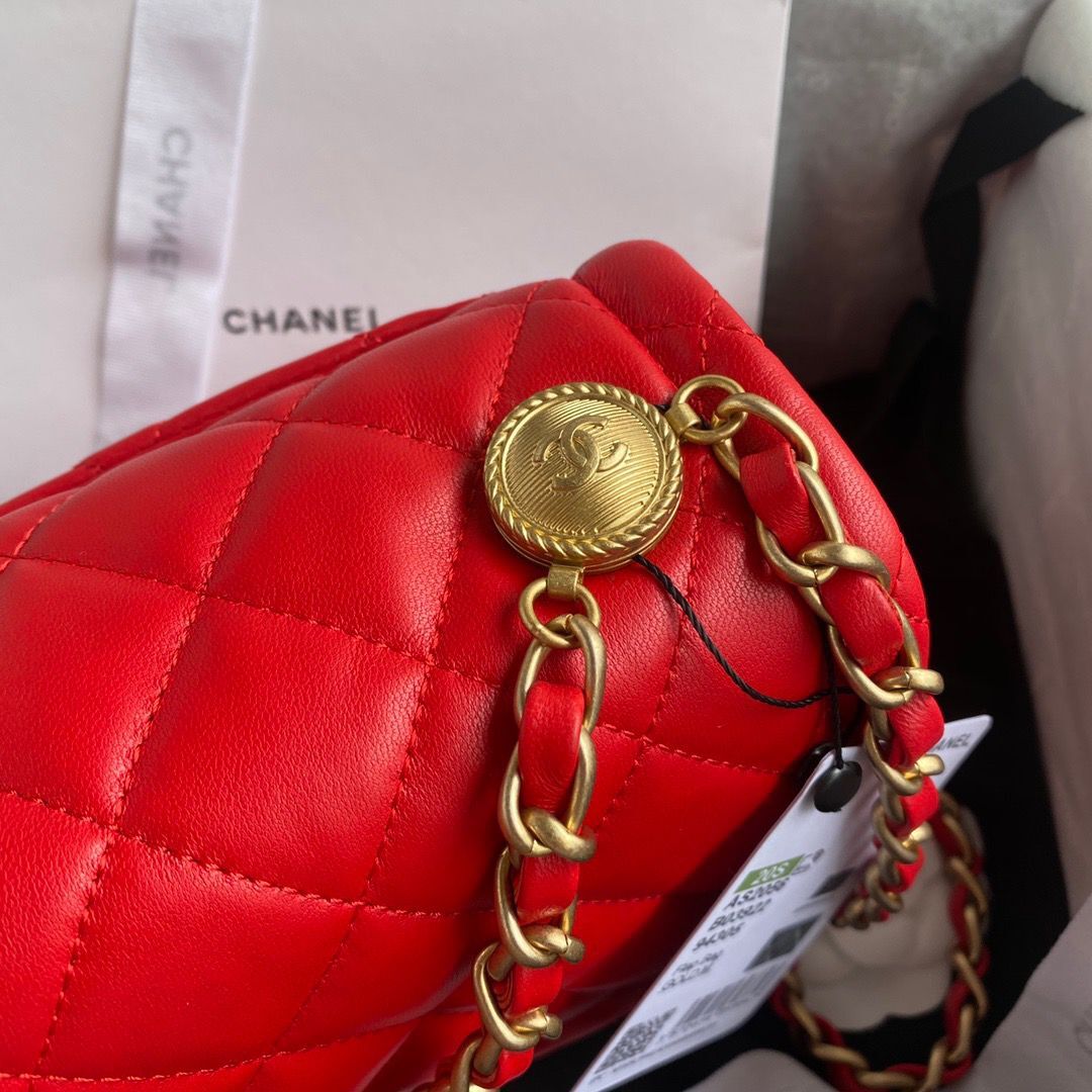 Chanel Flap Bag Sheepskin & Gold-Tone Metal AP1737 Red