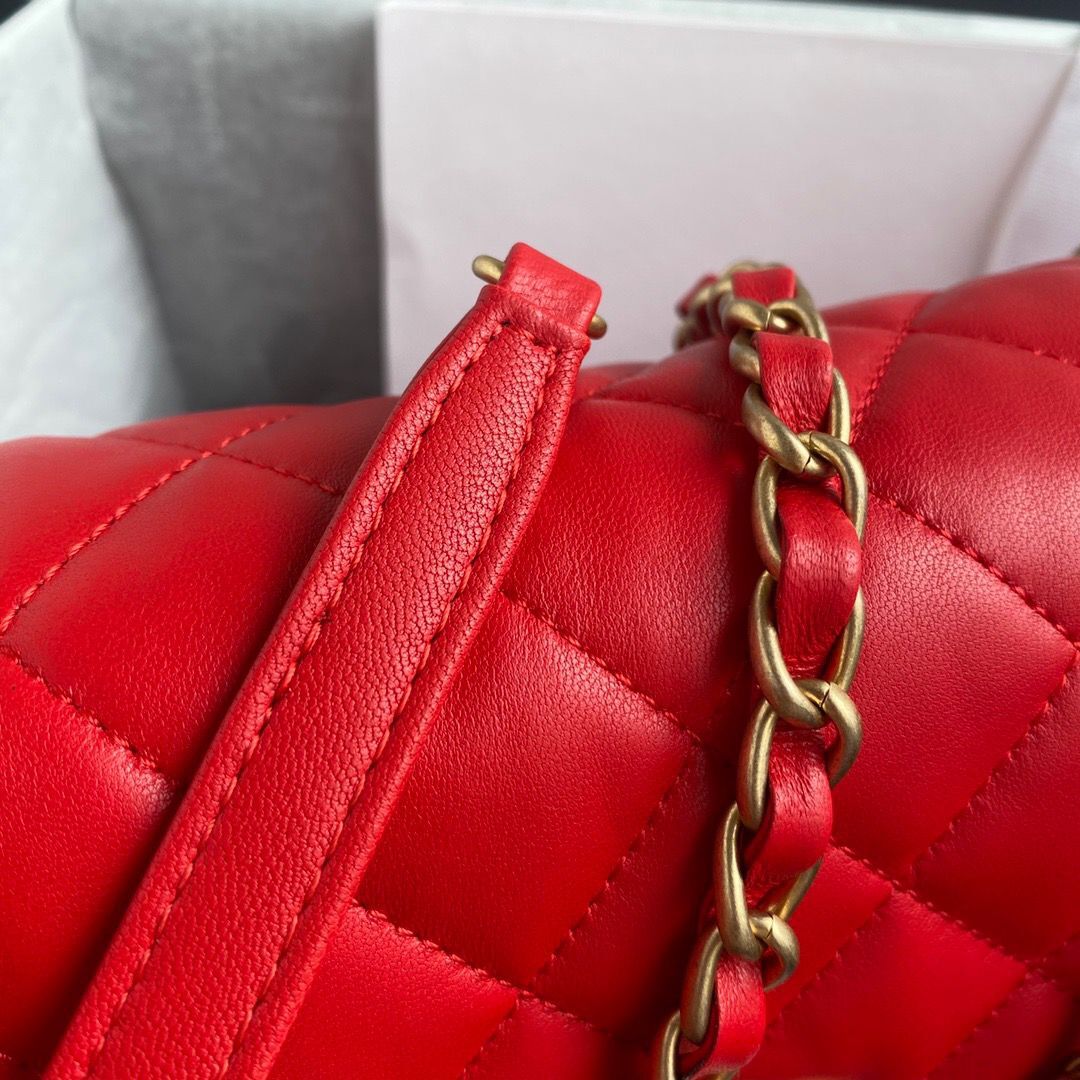 Chanel Flap Bag Sheepskin & Gold-Tone Metal AP1737 Red