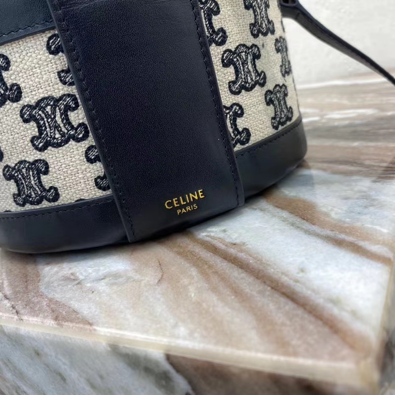 CELINE MEDIUM TAMBOUR BAG IN TEXTILE WITH TRIOMPHE EMBROIDERY 195192 black