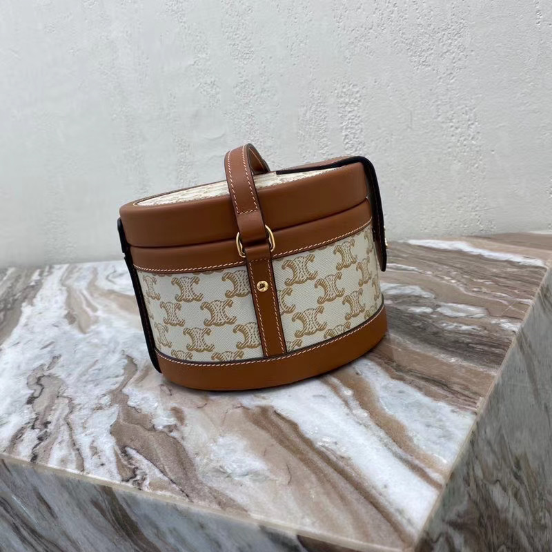 CELINE MEDIUM TAMBOUR BAG IN TEXTILE WITH TRIOMPHE EMBROIDERY 195192 brown&white