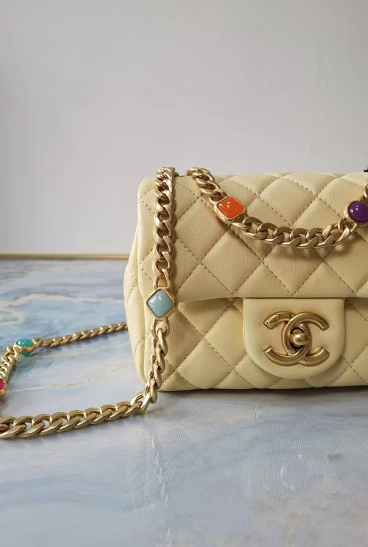 Chanel flap bag Lambskin Resin & Gold-Tone Metal AS2379 Yellow