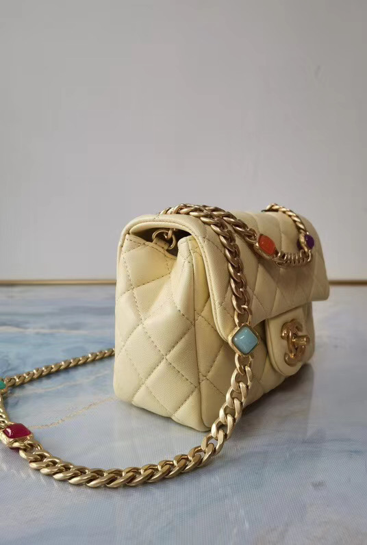 Chanel flap bag Lambskin Resin & Gold-Tone Metal AS2379 Yellow