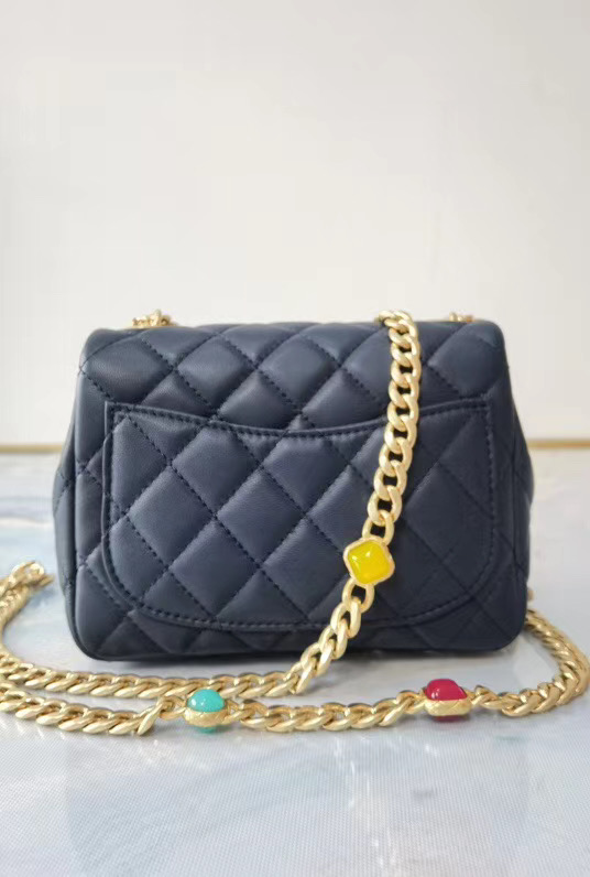 Chanel flap bag Lambskin Resin & Gold-Tone Metal AS2379 dark blue