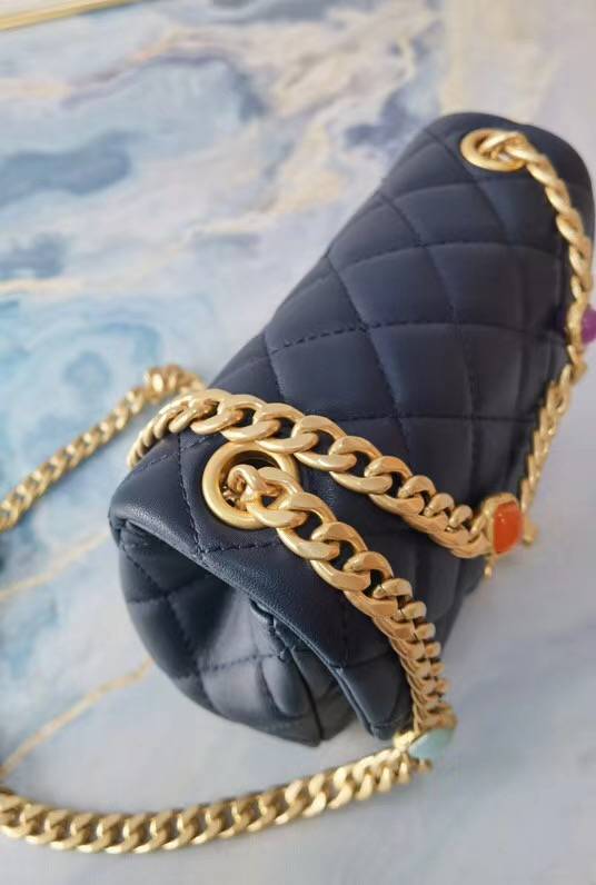 Chanel flap bag Lambskin Resin & Gold-Tone Metal AS2379 dark blue
