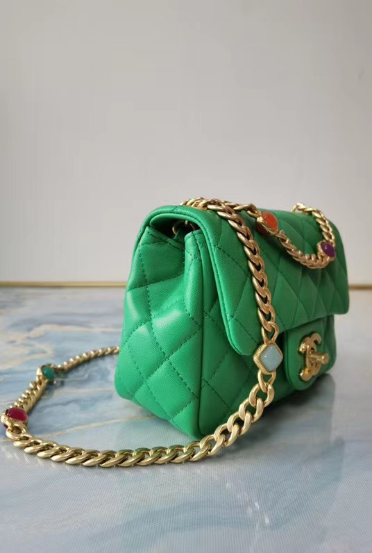 Chanel flap bag Lambskin Resin & Gold-Tone Metal AS2379 green