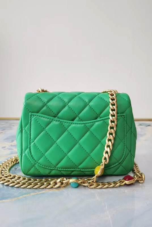 Chanel flap bag Lambskin Resin & Gold-Tone Metal AS2379 green