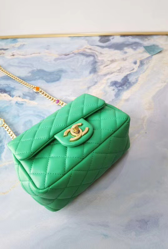 Chanel flap bag Lambskin Resin & Gold-Tone Metal AS2379 green