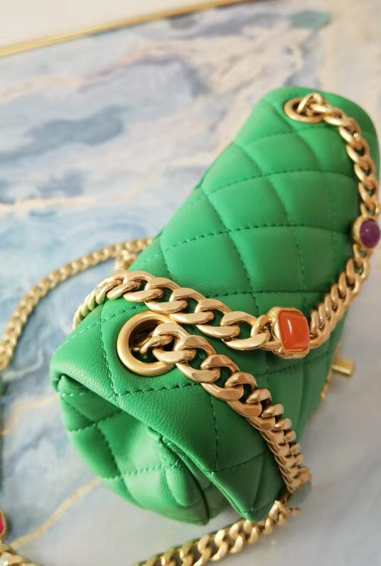 Chanel flap bag Lambskin Resin & Gold-Tone Metal AS2379 green