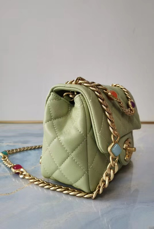 Chanel flap bag Lambskin Resin & Gold-Tone Metal AS2379 light green