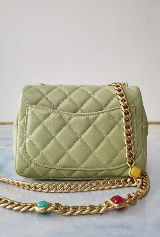 Chanel flap bag Lambskin Resin & Gold-Tone Metal AS2379 light green