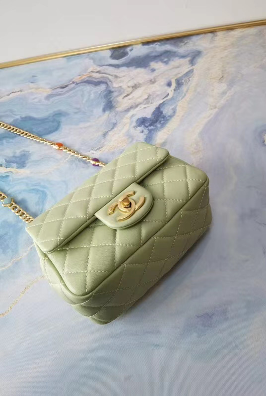 Chanel flap bag Lambskin Resin & Gold-Tone Metal AS2379 light green