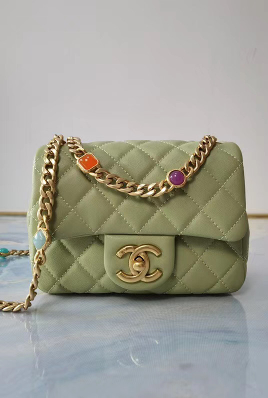 Chanel flap bag Lambskin Resin & Gold-Tone Metal AS2379 light green