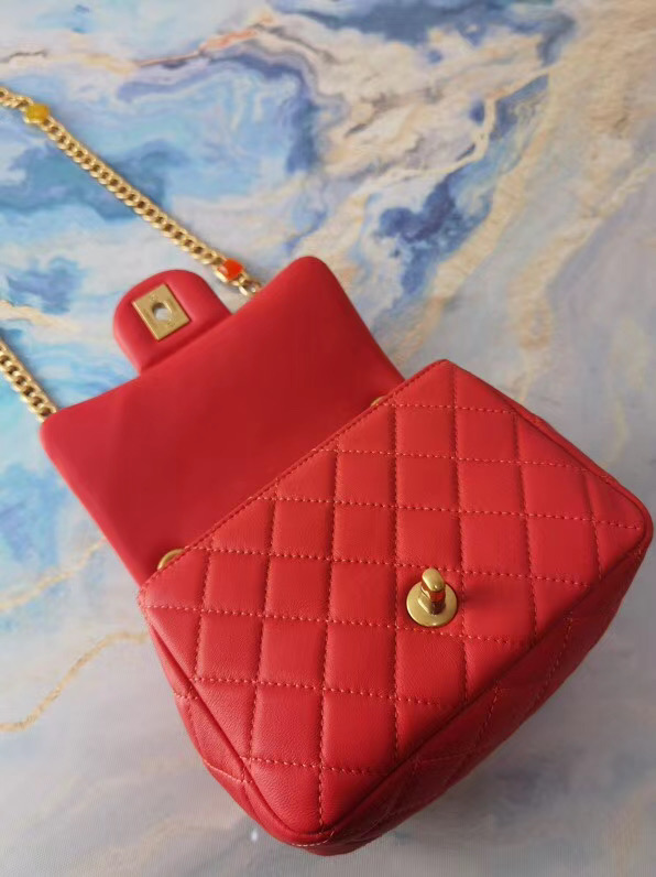 Chanel flap bag Lambskin Resin & Gold-Tone Metal AS2379 red