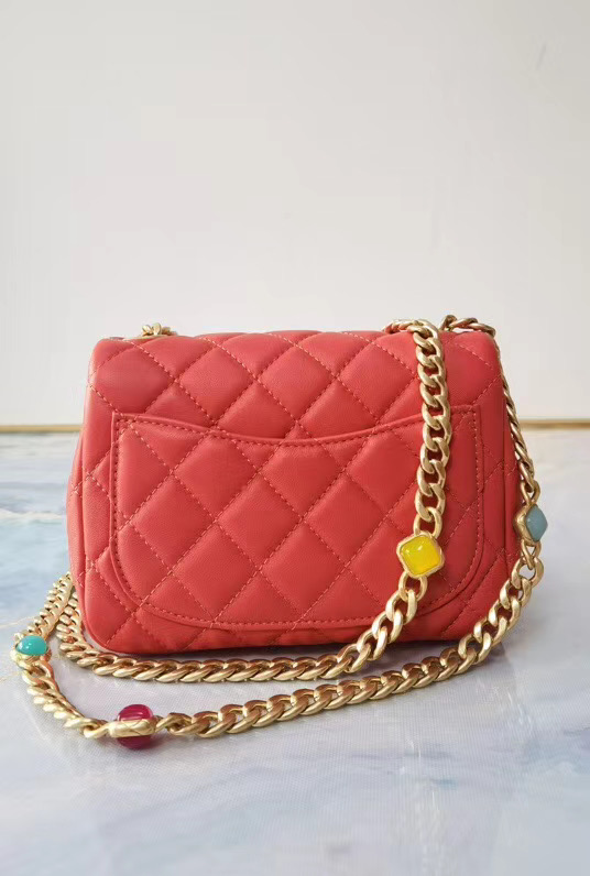 Chanel flap bag Lambskin Resin & Gold-Tone Metal AS2379 red