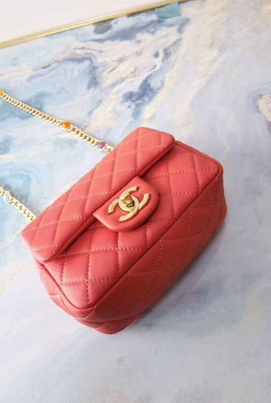 Chanel flap bag Lambskin Resin & Gold-Tone Metal AS2379 red