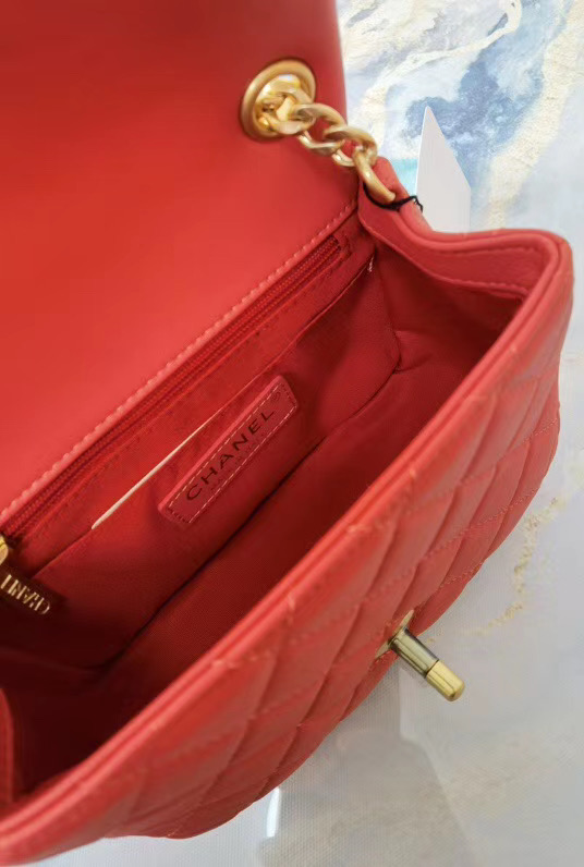 Chanel flap bag Lambskin Resin & Gold-Tone Metal AS2379 red