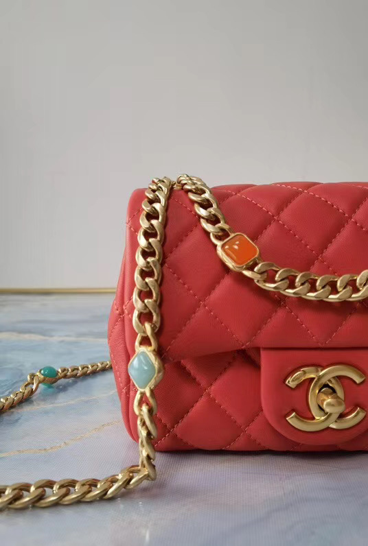 Chanel flap bag Lambskin Resin & Gold-Tone Metal AS2379 red