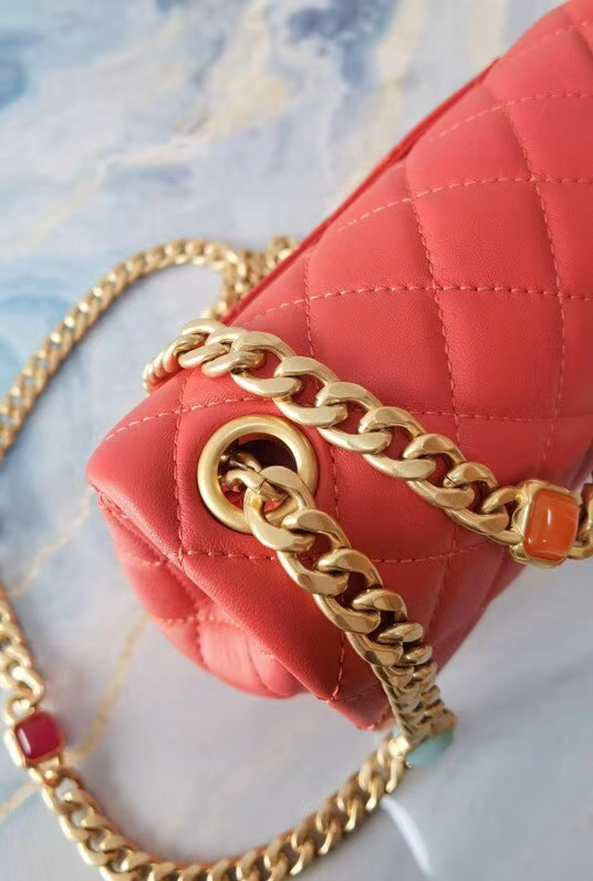 Chanel flap bag Lambskin Resin & Gold-Tone Metal AS2379 red