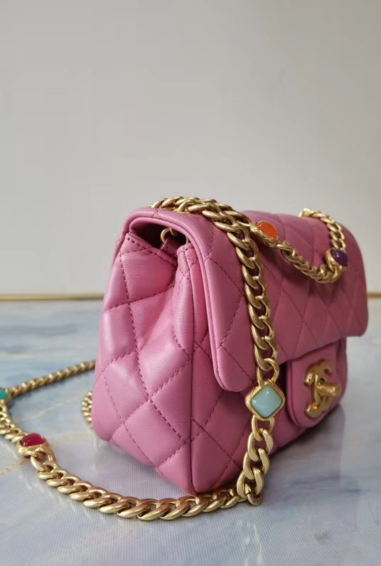 Chanel flap bag Lambskin Resin & Gold-Tone Metal AS2379 Pink