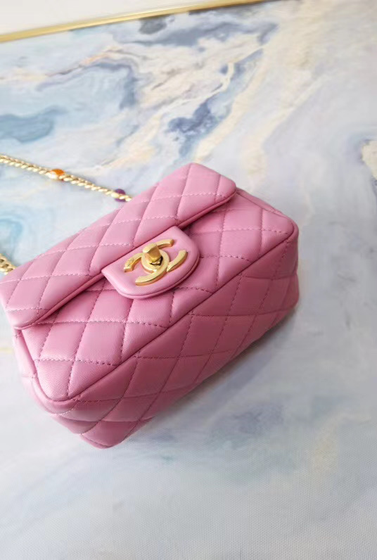 Chanel flap bag Lambskin Resin & Gold-Tone Metal AS2379 Pink