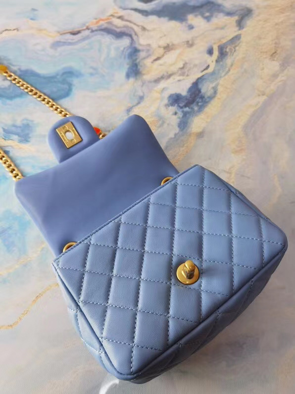 Chanel flap bag Lambskin Resin & Gold-Tone Metal AS2379 sky blue