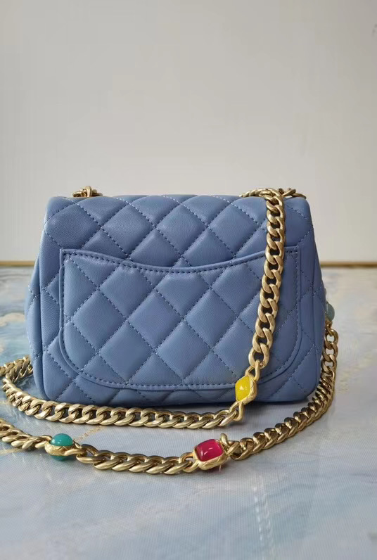 Chanel flap bag Lambskin Resin & Gold-Tone Metal AS2379 sky blue