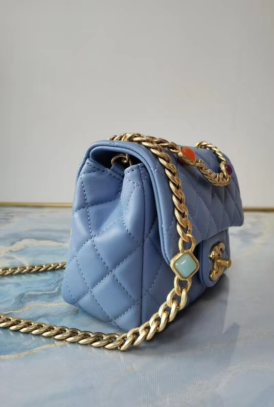 Chanel flap bag Lambskin Resin & Gold-Tone Metal AS2379 sky blue