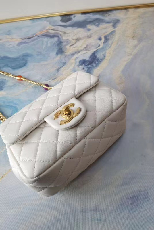 Chanel flap bag Lambskin Resin & Gold-Tone Metal  AS2379 white