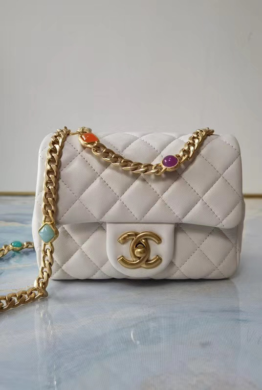 Chanel flap bag Lambskin Resin & Gold-Tone Metal AS2379 white