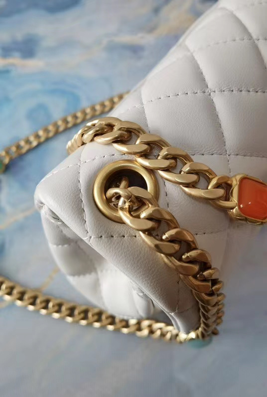 Chanel flap bag Lambskin Resin & Gold-Tone Metal  AS2379 white