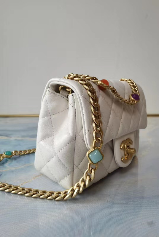 Chanel flap bag Lambskin Resin & Gold-Tone Metal  AS2379 white