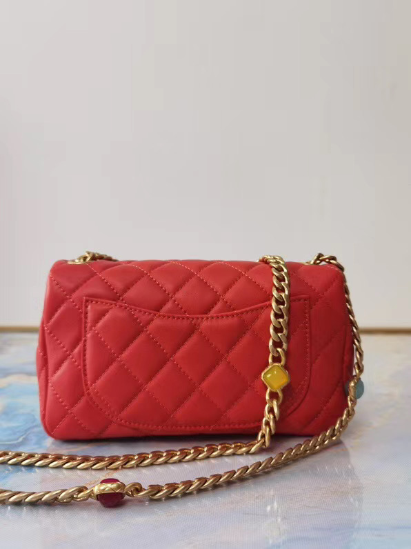 Chanel flap bag Lambskin Resin & Gold-Tone Metal AS2380 red