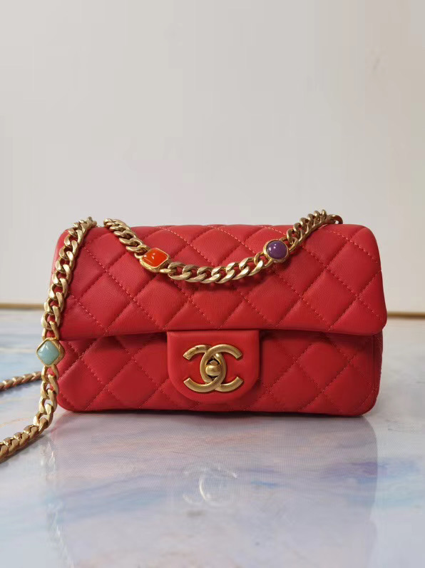 Chanel flap bag Lambskin Resin & Gold-Tone Metal AS2380 red
