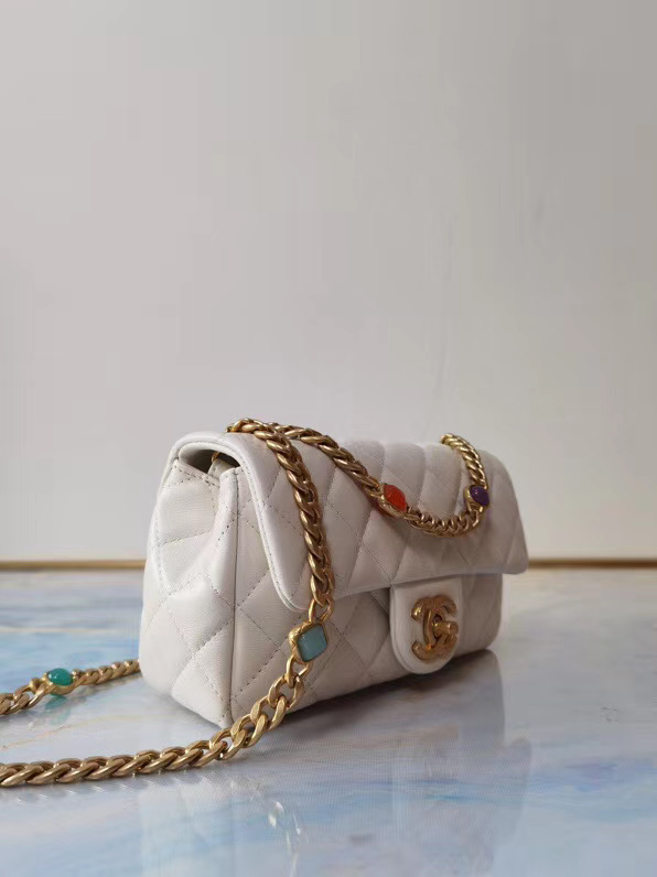 Chanel flap bag Lambskin Resin & Gold-Tone Metal AS2380 white