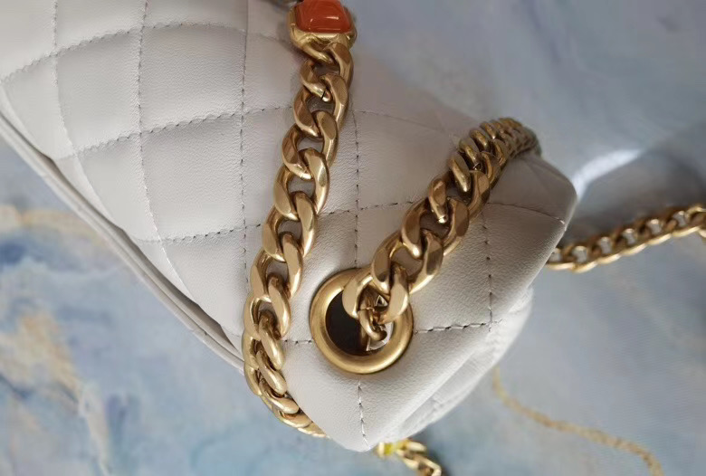 Chanel flap bag Lambskin Resin & Gold-Tone Metal AS2380 white