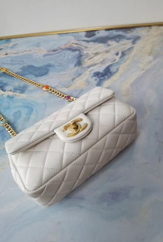 Chanel flap bag Lambskin Resin & Gold-Tone Metal AS2380 white