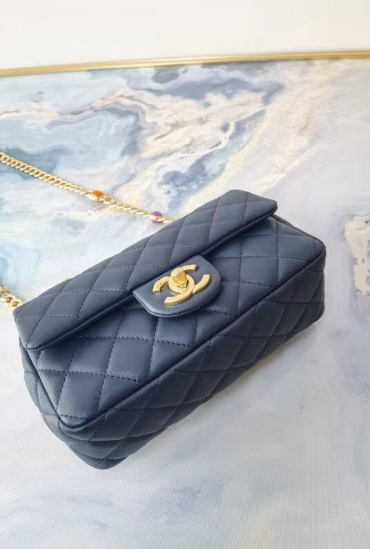 Chanel flap bag Lambskin Resin & Gold-Tone Metal AS2380 Navy