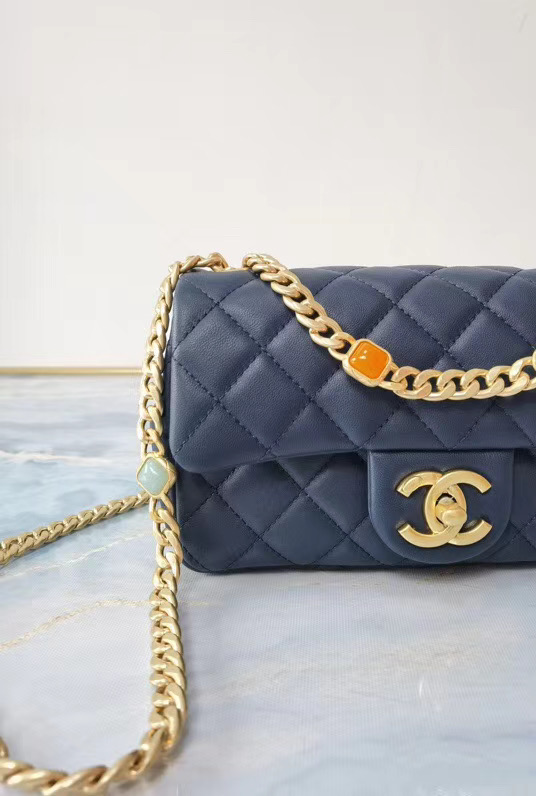 Chanel flap bag Lambskin Resin & Gold-Tone Metal AS2380 Navy