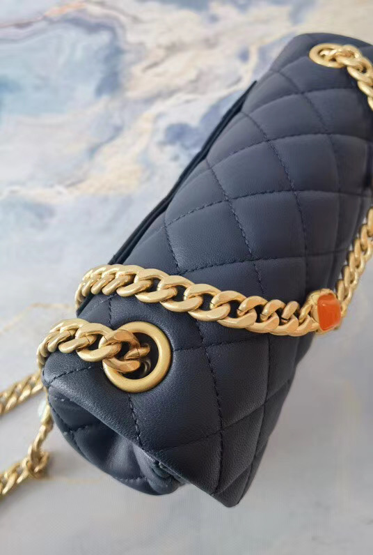 Chanel flap bag Lambskin Resin & Gold-Tone Metal AS2380 Navy