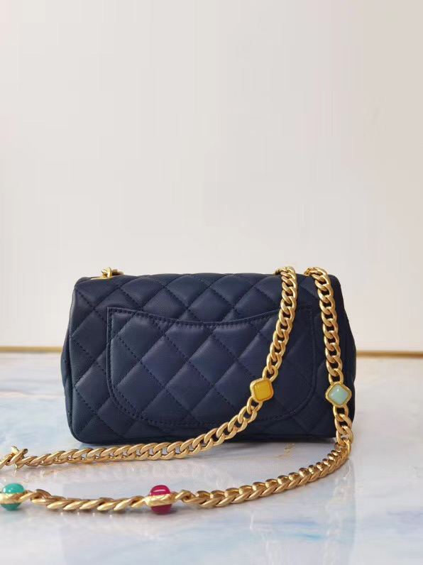 Chanel flap bag Lambskin Resin & Gold-Tone Metal AS2380 Navy