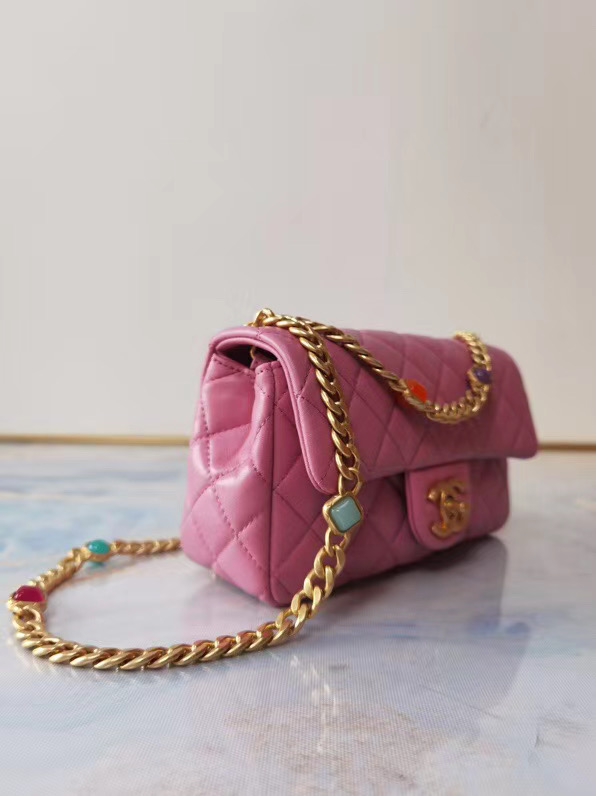 Chanel flap bag Lambskin Resin & Gold-Tone Metal AS2380 Pink