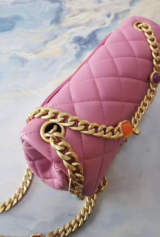 Chanel flap bag Lambskin Resin & Gold-Tone Metal AS2380 Pink