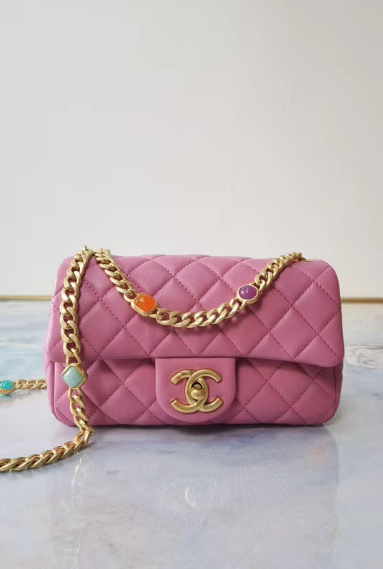 Chanel flap bag Lambskin Resin & Gold-Tone Metal AS2380 Pink