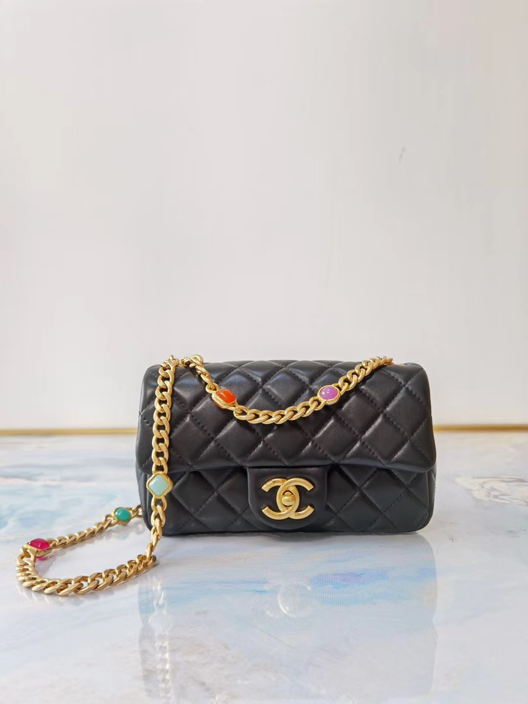 Chanel flap bag Lambskin Resin & Gold-Tone Metal AS2380 black