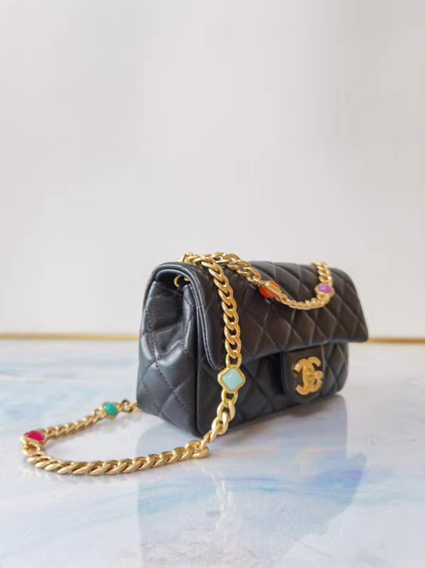 Chanel flap bag Lambskin Resin & Gold-Tone Metal AS2380 black