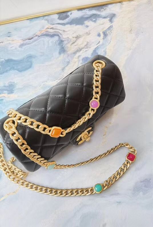 Chanel flap bag Lambskin Resin & Gold-Tone Metal AS2380 black
