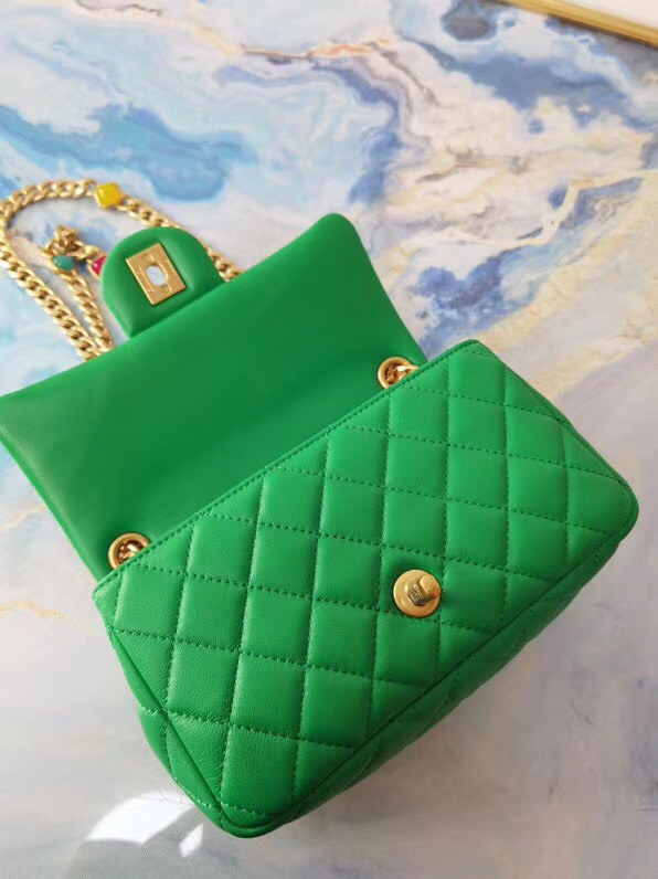 Chanel flap bag Lambskin Resin & Gold-Tone Metal AS2380 green