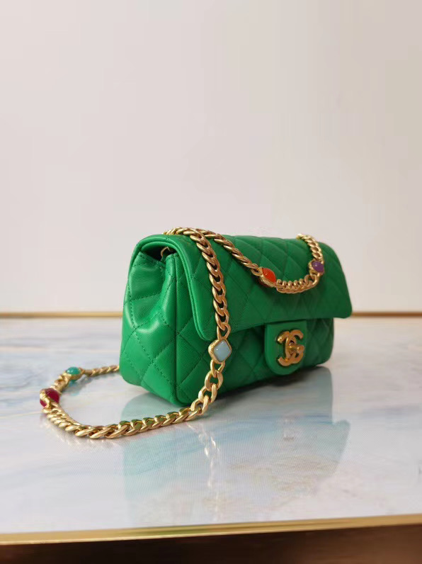 Chanel flap bag Lambskin Resin & Gold-Tone Metal AS2380 green