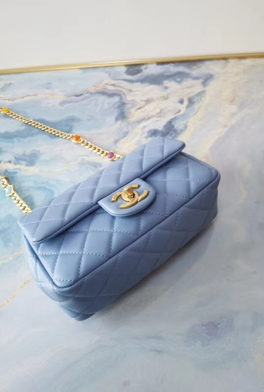 Chanel flap bag Lambskin Resin & Gold-Tone Metal AS2380 light blue